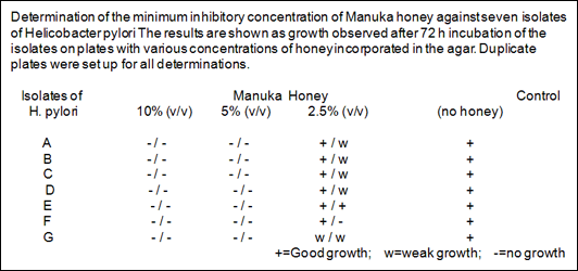 表-2：マヌカハニー寒天培地封入による最小阻止濃度評価