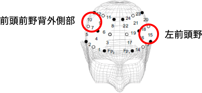 図2. 近赤外分光法による酸化ヘモグロビン測定のためのチャンネル位置