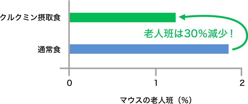 図3. アルツハイマー病モデルマウスにクルクミンを含有する餌を与えて飼育した際の老人斑面積の減少（文献より引用改変）