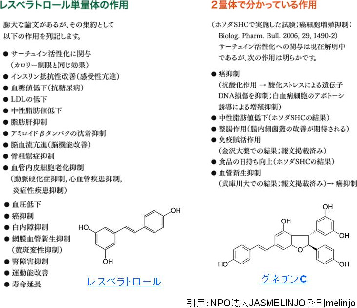 レスベラトロールとその2量体グネチンCの美容以外の効能効果