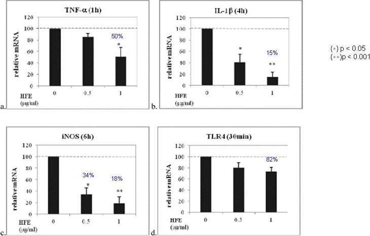 図2. LPS刺激したミクログリア細胞におけるHFEの影響