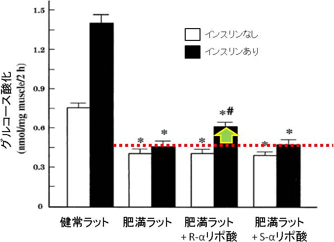 図4. R-αリポ酸とS-αリポ酸投与によるグルコース酸化の変化