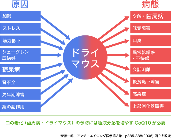 図1. ドライマウスの原因とドライマウスに起因する病態