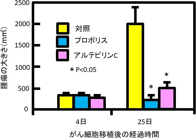 図5. プロポリスエキスとアルテピリンCによる神経線維種細胞の増殖抑制