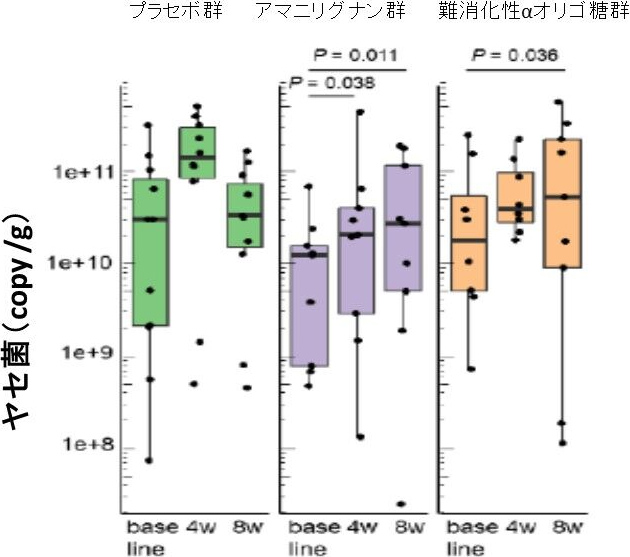 図7. アマニリグナンと難消化性αオリゴ糖の摂取によるヤセ菌の増加